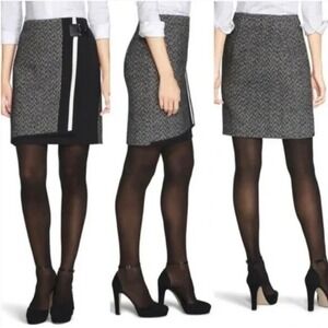 WHITE HOUSE BLACK MARKET WHBM Womens Sz 2 Black/White Tweed Mini FAUX Wrap Skirt